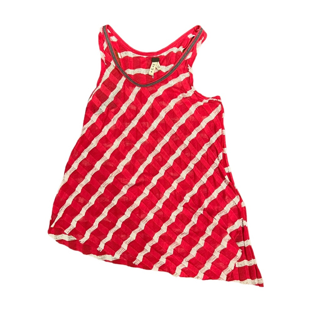 Never worn.Free People We The Free Semi Sheer Red and White Top with A-Line Hem.